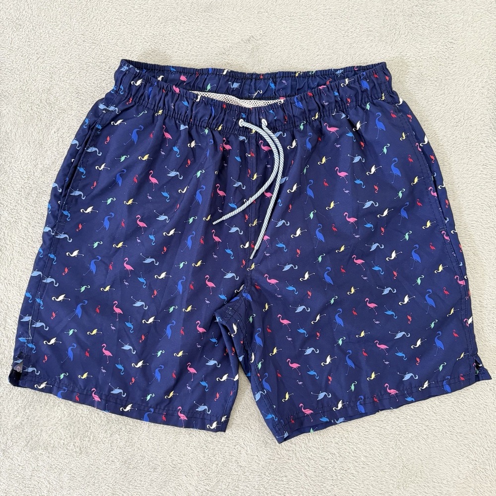 Tailorbyrd Swim Trunks Mens Medium Blue Flamingo Print Mesh Lined Drawstring